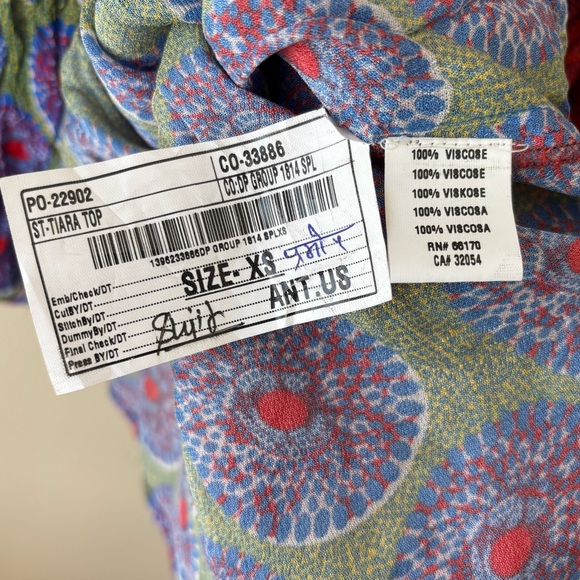 Bl-nk London Miranda Peasant Blouse Red & Green Medallion Anthropologie Size XS - Picture 6 of 7